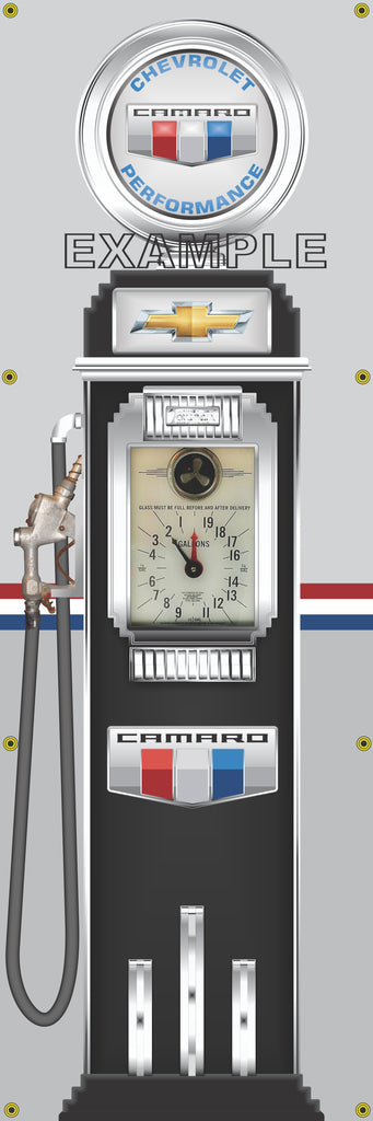CHEVROLET CAMARO GASOLINE OLD CLOCK FACE GAS PUMP Sign Printed Banner VERTICAL 2' x 6'