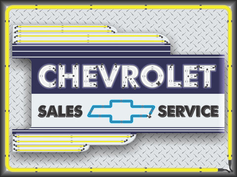 CHEVROLET CAR SALES DEALER OLD REMAKE MARQUEE Neon Effect Sign Printed Banner 4' x 3'