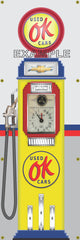 CHEVROLET OK USED CARS GASOLINE OLD CLOCK FACE GAS PUMP Sign Printed Banner VERTICAL 2' x 6'