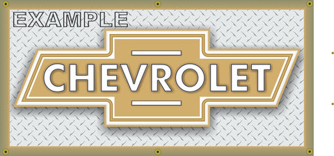 CHEVROLET CHEVY BOWTIE GOLD AND SILVER EMBLEM VINTAGE OLD SCHOOL SIGN REMAKE BANNER SIGN ART MURAL 2' X 4'/3' X 6'