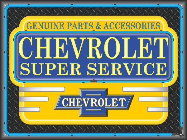 CHEVROLET SUPER SERVICE MARQUEE Neon Effect Sign Printed Banner 4' x 3'