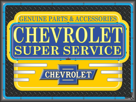 CHEVROLET SUPER SERVICE MARQUEE Neon Effect Sign Printed Banner 4' x 3'