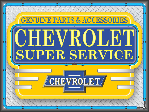 CHEVROLET SUPER SERVICE MARQUEE Neon Effect Sign Printed Banner 4' x 3'