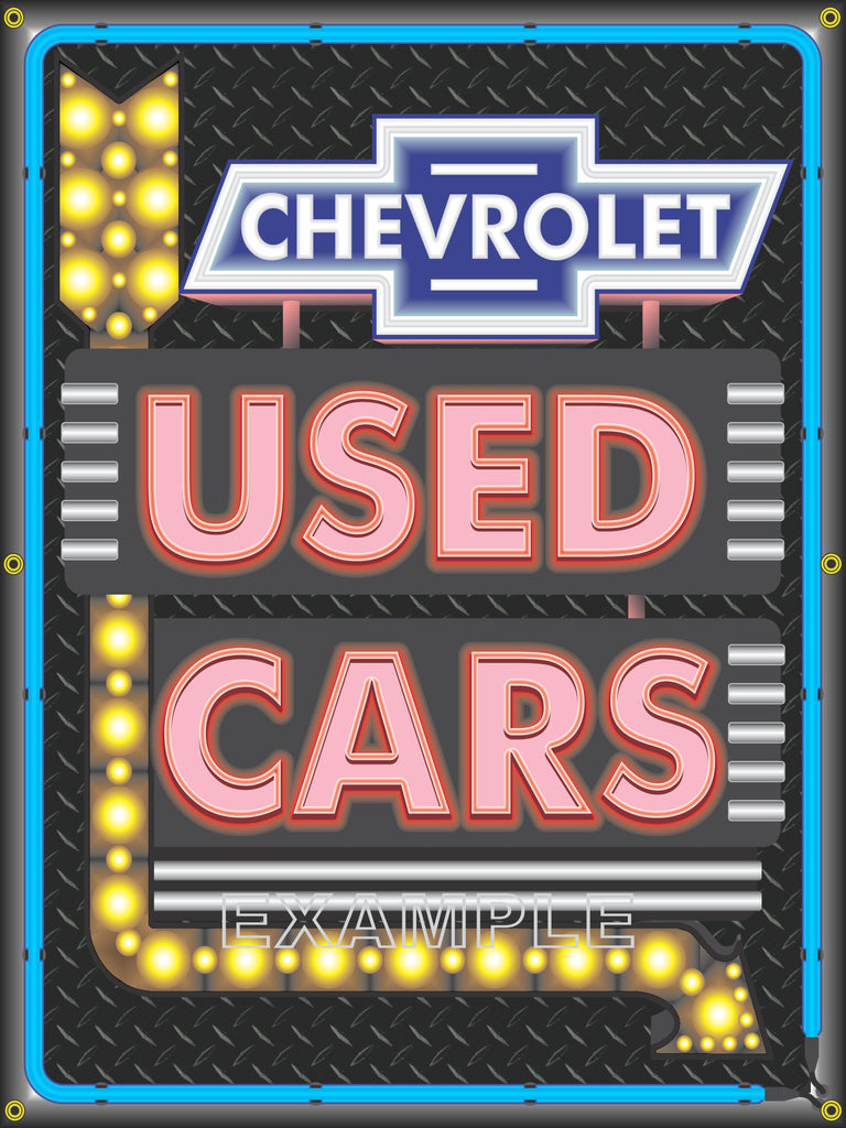 CHEVROLET USED CARS ARROW MARQUEE SIGN REMAKE BANNER GARAGE ART MURAL 3' x 4' VARIOUS BACKGROUNDS