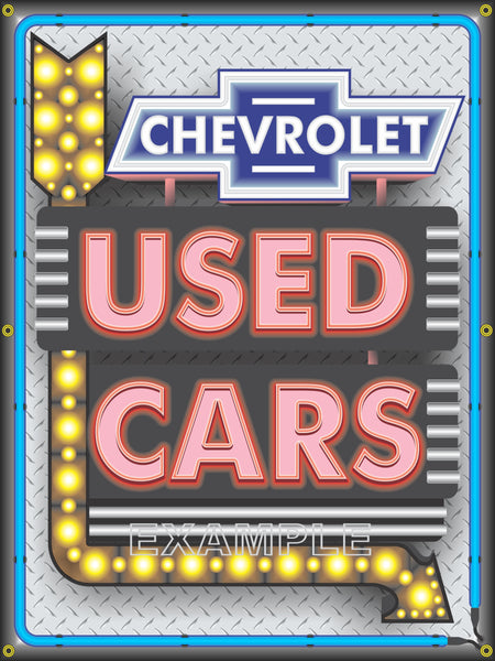 CHEVROLET USED CARS ARROW MARQUEE SIGN REMAKE BANNER GARAGE ART MURAL 3' x 4' VARIOUS BACKGROUNDS