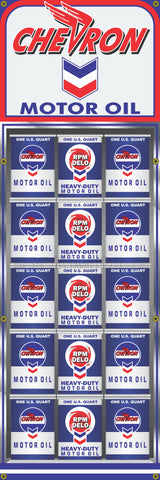CHEVRON OIL CAN RACK DISPLAY GAS STATION PRINTED BANNER SIGN MURAL ART 20" x 60"