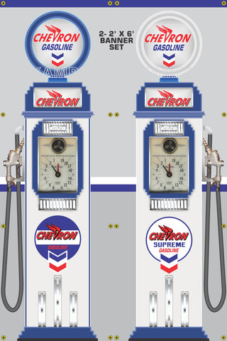 CHEVRON GASOLINE CLOCK FACE GAS PUMPS GAS STATION DISPLAY PRINTED BANNER 2' x 6' SINGLES OR SET