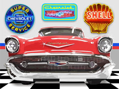 1957 CHEVROLET BEL-AIR GARAGE SCENE Neon Effect Sign Printed Banner 4' x 3'