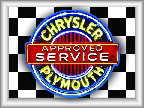 CHRYSLER PLYMOUTH APPROVED SERVICE Neon Effect Sign Printed Banner 4' x 3'