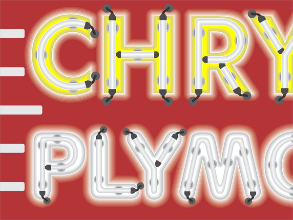 CHRYSLER PLYMOUTH CAR SALES DEALER MARQUEE Neon Effect Sign Printed Banner 4' x 3'