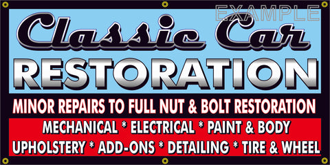 CLASSIC CAR RESTORATION SERVICE VINTAGE OLD SCHOOL SIGN REMAKE BANNER SIGN ART MURAL 2' X 4'/3' X 6'