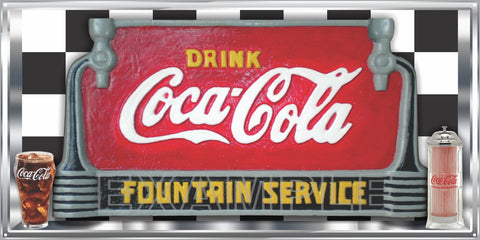 COCA COLA FOUNTAIN SODA POP GENERAL STORE RESTAURANT DINER OLD SIGN REMAKE ALUMINUM CLAD SIGN VARIOUS SIZES