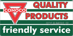 CONOCO QUALITY PRODUCTS GAS STATION SERVICE GASOLINE OLD SIGN REMAKE ALUMINUM CLAD SIGN VARIOUS SIZES
