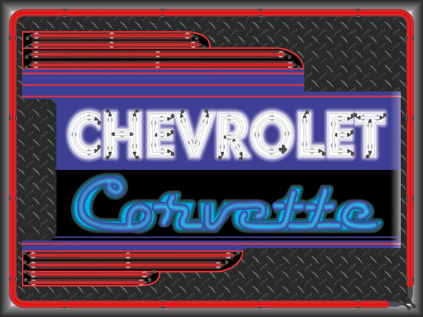 CHEVROLET CORVETTE CAR SALES DEALER OLD REMAKE MARQUEE Neon Effect Sign Printed Banner 4' x 3'
