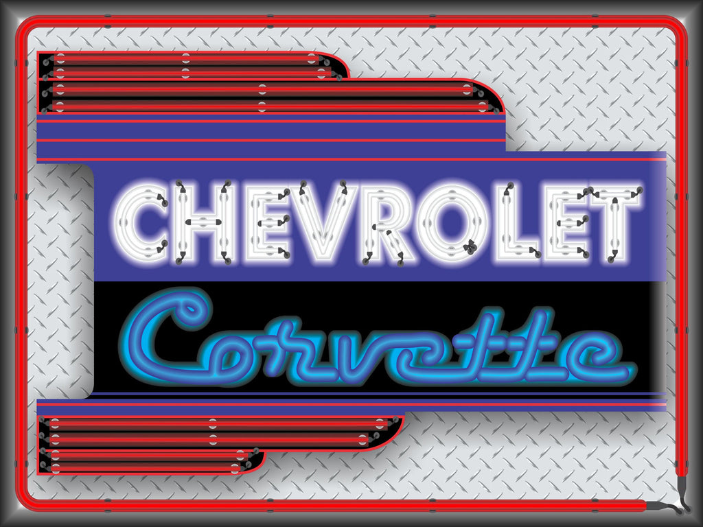 CHEVROLET CORVETTE CAR SALES DEALER OLD REMAKE MARQUEE Neon Effect Sign Printed Banner 4' x 3'