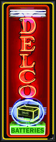 DELCO BATTERIES Neon Effect Sign Printed Banner VERTICAL 2' x 5'