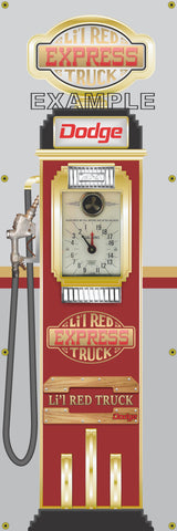 DODGE LIL RED EXPRESS TRUCK GASOLINE OLD CLOCK FACE GAS PUMP Sign Printed Banner VERTICAL 2' x 6'