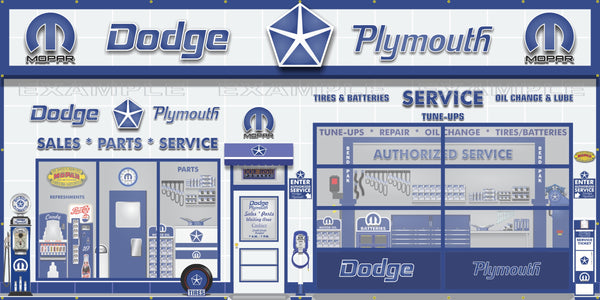 DODGE PLYMOUTH MOPAR SALES PARTS SERVICE DEALERSHIP RETRO SCENE WALL MURAL SIGN BANNER GARAGE ART VARIOUS SIZES