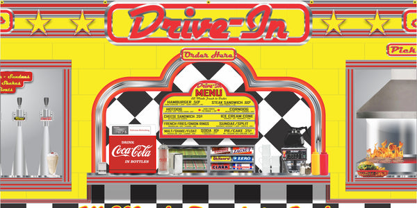 1950-60s DINER BURGER RESTAURANT DRIVE IN CAR HOP MURAL BANNER ART VARIOUS SIZES