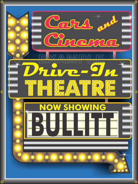 CARS AND CINEMA MOVIE THEATER DRIVE-IN CAR MOVIE TITLES BANNER SIGN ART MURAL 3' X 4'