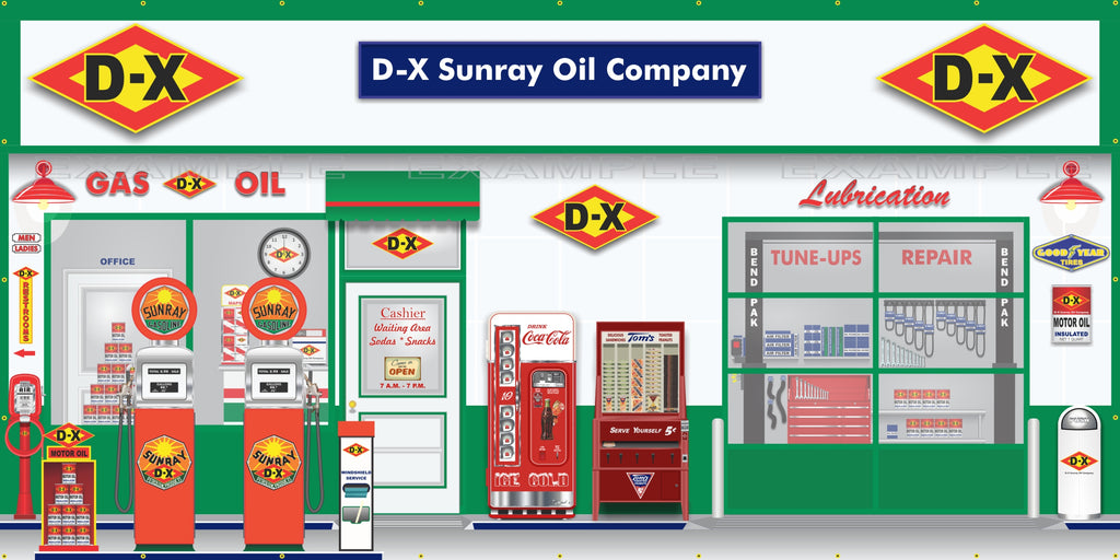DX SUNRAY OLD GAS PUMP GAS STATION SCENE WALL MURAL SIGN BANNER GARAGE ART VARIOUS SIZES