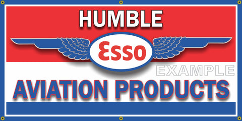 ESSO AVIATION PRODUCTS HUMBLE OIL AIRCRAFT AIRPLANES GAS STATION VINTAGE OLD SCHOOL SIGN REMAKE BANNER SIGN ART MURAL 2' X 4'/3' X 6'/4' X 8'