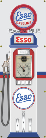 ESSO GASOLINE CLOCK FACE GAS PUMP Sign Printed Banner VERTICAL 2' x 6'