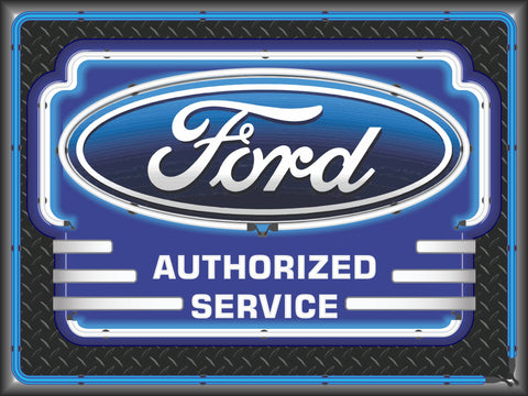 FORD BLUE OVAL AUTHORIZED SERVICE MARQUEE Neon Effect Sign Printed Banner 4' x 3'