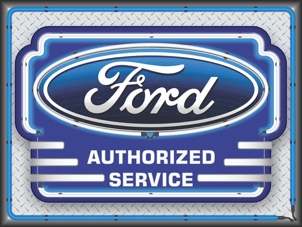 FORD BLUE OVAL AUTHORIZED SERVICE MARQUEE Neon Effect Sign Printed Banner 4' x 3'