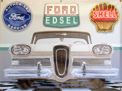 FORD EDSEL WHITE GARAGE SCENE Neon Effect Sign Printed Banner 4' x 3'