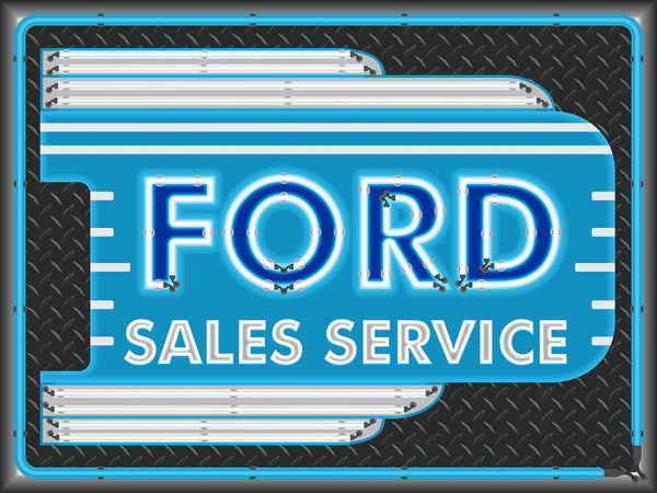FORD CAR SALES SERVICE DEALER OLD REMAKE MARQUEE Neon Effect Sign Printed Banner 4' x 3'