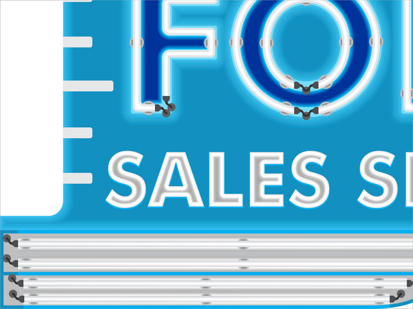FORD CAR SALES SERVICE DEALER OLD REMAKE MARQUEE Neon Effect Sign Printed Banner 4' x 3'