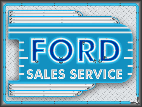 FORD CAR SALES SERVICE DEALER OLD REMAKE MARQUEE Neon Effect Sign Printed Banner 4' x 3'