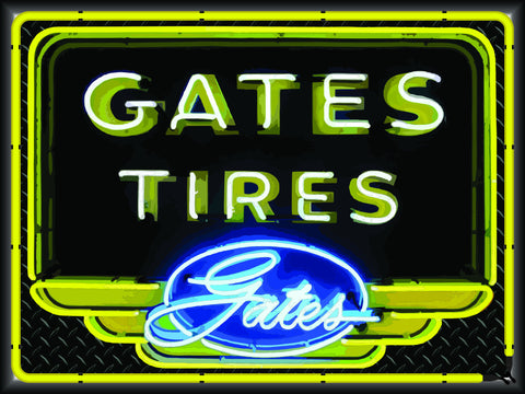 GATES TIRES Neon Effect Sign Printed Banner 4' x 3'
