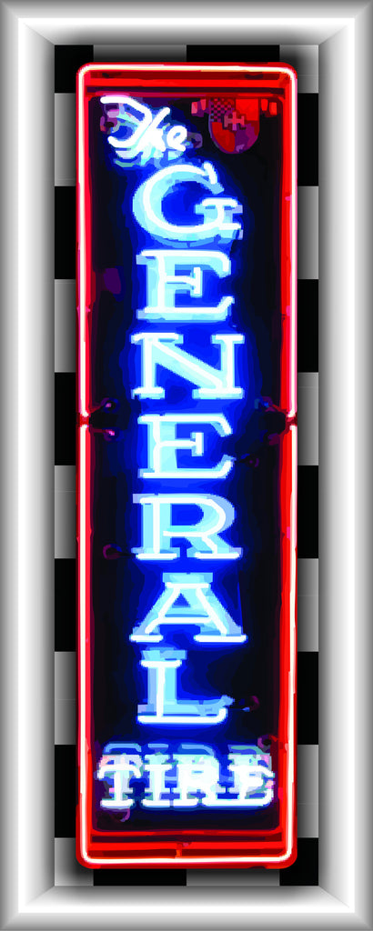 THE GENERAL TIRE Neon Effect Sign Printed Banner VERTICAL 2' x 5'