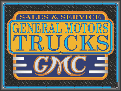 GMC GENERAL MOTORS TRUCK SALES SERVICE MARQUEE Neon Effect Sign Printed Banner 4' x 3'