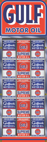 GULF OIL CAN RACK DISPLAY GAS STATION PRINTED BANNER SIGN MURAL ART 20" x 60"