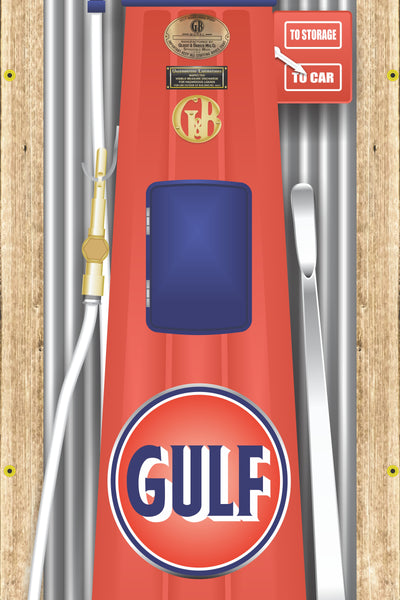 GULF GAS STATION OLD VISIBLE GAS PUMP RUSTIC PRINTED BANNER MURAL ART 2' x 8'