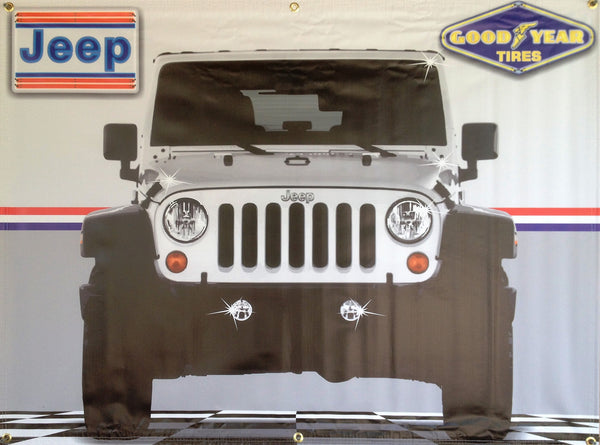 JEEP CJ WHITE/SILVER GARAGE SCENE Neon Effect Sign Printed Banner 4' x 3'