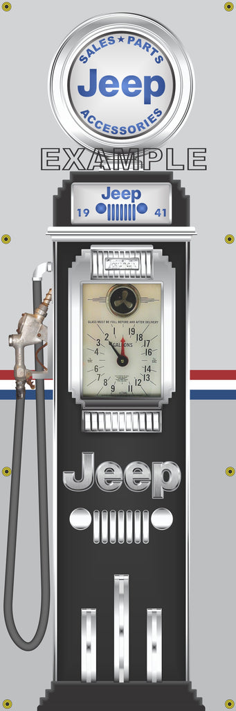 JEEP GASOLINE OLD CLOCK FACE GAS PUMP Sign Printed Banner VERTICAL 2' x 6'