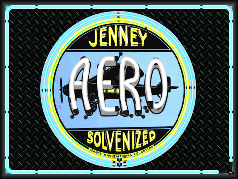 JENNY AERO SOLVENIZED AVIATION GASOLINE Neon Effect Sign Printed Banner 4' x 3'