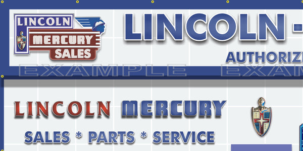 LINCOLN MERCURY MOTORCRAFT FOMOCO DEALER SALES PARTS SERVICE DEALERSHIP RETRO SCENE WALL MURAL SIGN BANNER GARAGE ART VARIOUS SIZES