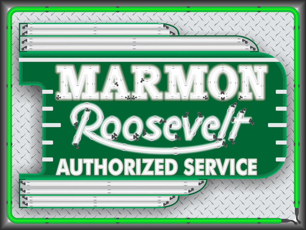 MARMON ROOSEVELT CAR SALES SERVICE DEALER OLD REMAKE MARQUEE Neon Effect Sign Printed Banner 4' x 3'