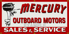 MERCURY OUTBOARD MOTORS SALES AND SERVICE DEALER VINTAGE OLD SCHOOL SIGN REMAKE BANNER SIGN ART MURAL 2' X 4'/3' X 6'