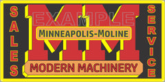 MINNEAPOLIS MOLINE MODERN MACHINERY TRACTORS FARM DEALER OLD SIGN REMAKE ALUMINUM CLAD SIGN VARIOUS SIZES