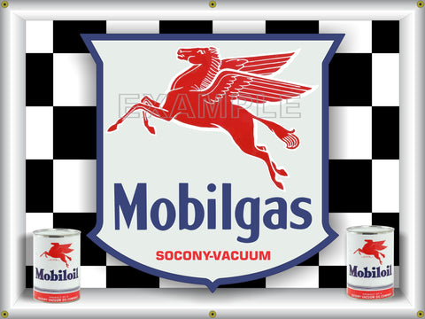 MOBIL OIL MOBILGAS SHIELD DESIGN PEGASUS FLYING HORSE GAS STATION BANNER MURAL GARAGE SIGN ART 4' X 3'