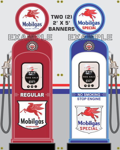 MOBILGAS MOBIL PEGASUS GAS PUMP INDIVIDUAL OR SET PRINTED BANNER SHOP ART MURAL 2' X 5'