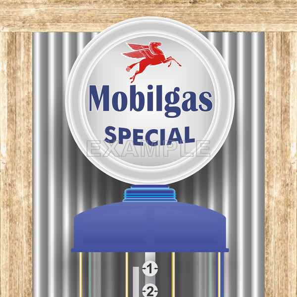 MOBILGAS MOBIL OIL PEGASUS GAS STATION OLD VISIBLE GAS PUMP RUSTIC PRINTED BANNER MURAL ART 2' x 8'