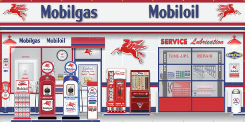 MOBIL MOBILGAS OLD GAS PUMP GAS STATION SCENE WALL MURAL SIGN BANNER GARAGE ART VARIOUS SIZES