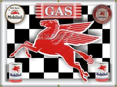 MOBIL OIL PEGASUS FLYING HORSE GAS STATION BANNER MURAL GARAGE SIGN ART 4' X 3'